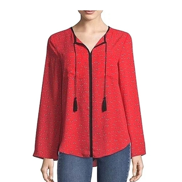 Libby Edelman NWT Red Blouse with Black Trim - Picture 5 of 6